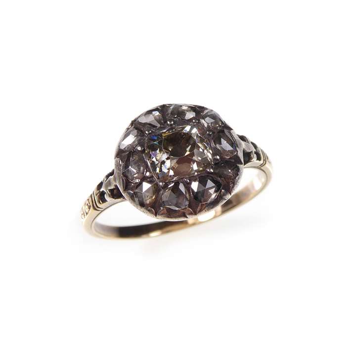Diamond cluster ring with dated memorial dedication